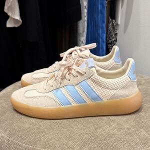 Adidas Women's Cream and Light Blue Sneakers